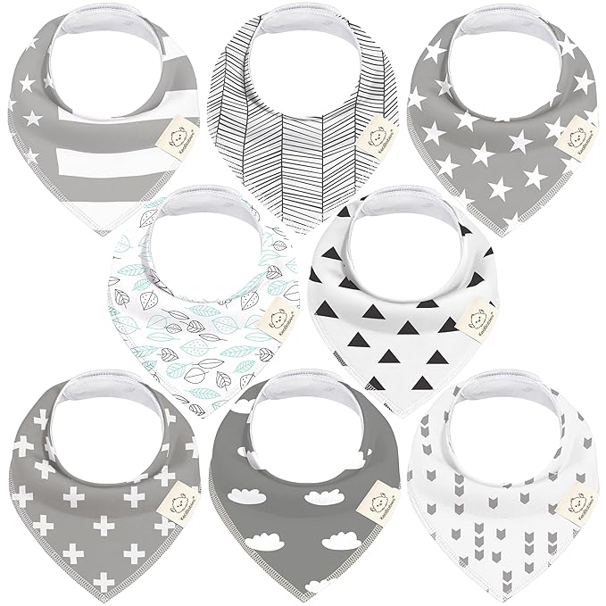 8-Pack Organic Baby Bandana Bibs for Boys, Girls - Super Absorbent Triangle Baby Bibs for Drooling and Teething Infant, 100% Cotton Extra Soft for Newborn, Infant 0-36 Months (Grayscape)