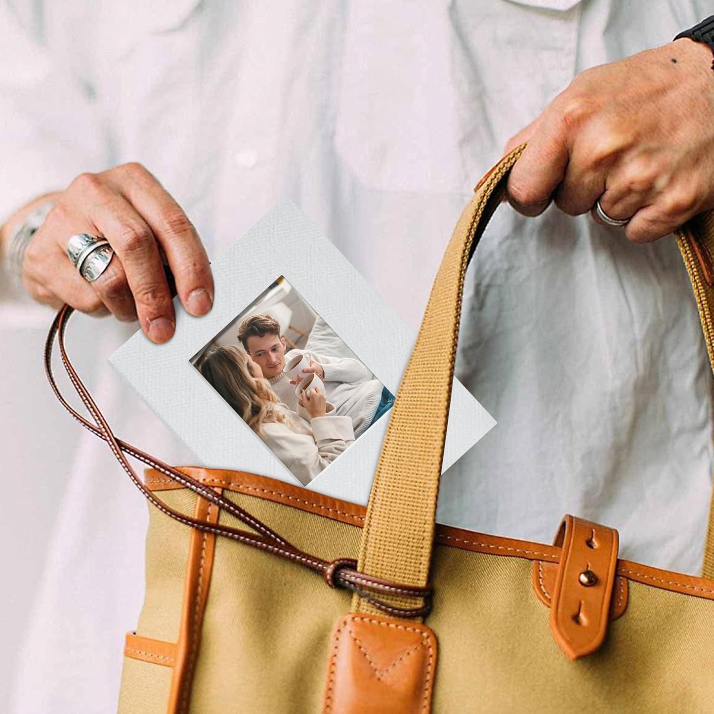 Small 4x6 Photo Album 24 Pockets Linen Cover with Front Window Portable Mini Picture Book for Travel Wedding Memories Organizer White