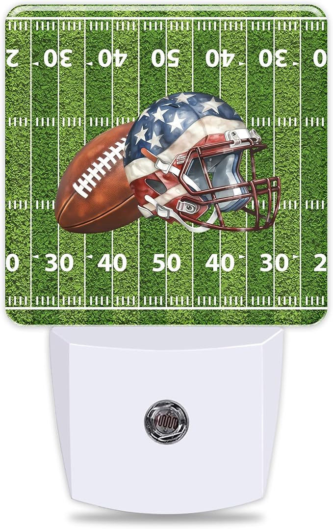American Football Field Night Light Plug into Wall with Dusk to Dawn Light Sensors Helmet Football Night Light LED Lamp for Bedroom Hallway Home Wall Decor Nightlight for Girls Boys Men Women