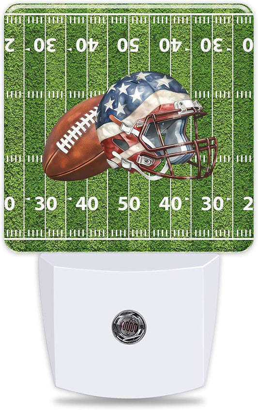 American Football Field Night Light Plug into Wall with Dusk to Dawn Light Sensors Helmet Football Night Light LED Lamp for Bedroom Hallway Home Wall Decor Nightlight for Girls Boys Men Women