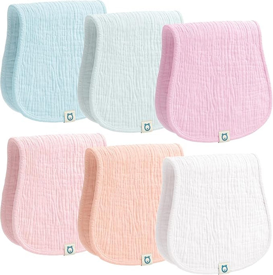 Muslin Burp Cloths Set, 6 Pieces, 100% Organic Cotton Hand Washcloths for Baby Boys and Girls Extra Absorbent and Soft Burping Rags (Pastel - Multi Colored)