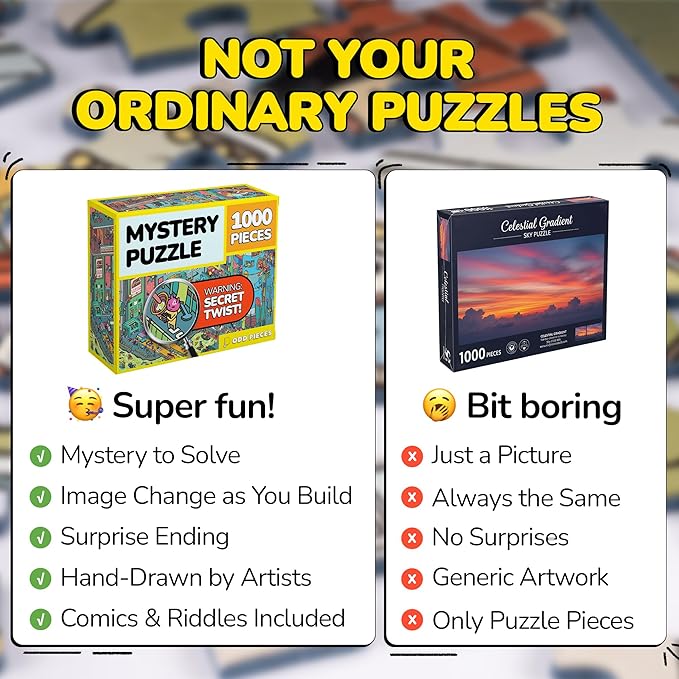 Odd Pieces Jigsaw Puzzles 1000 Pieces with Storytelling Comics, Secret Ending, Puzzle for Mystery Adults & Kids - 19.7'' x 27.6'' Frameable Magic Puzzle Art (AstroGastro)