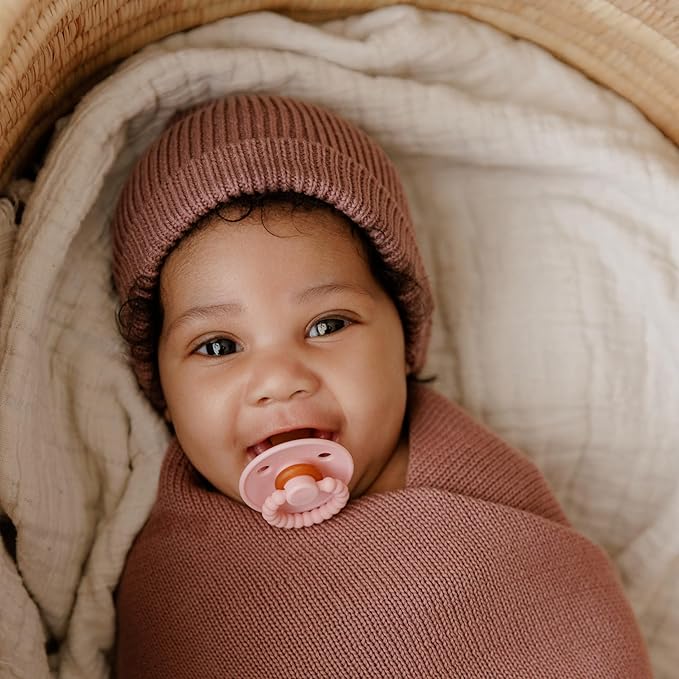 Luladream Pacifier - Natural Rubber Nipple - Soft Teething Handle - for Infants Baby's and Toddlers, 0-18 Months (Blush Pink + Rose Petal)