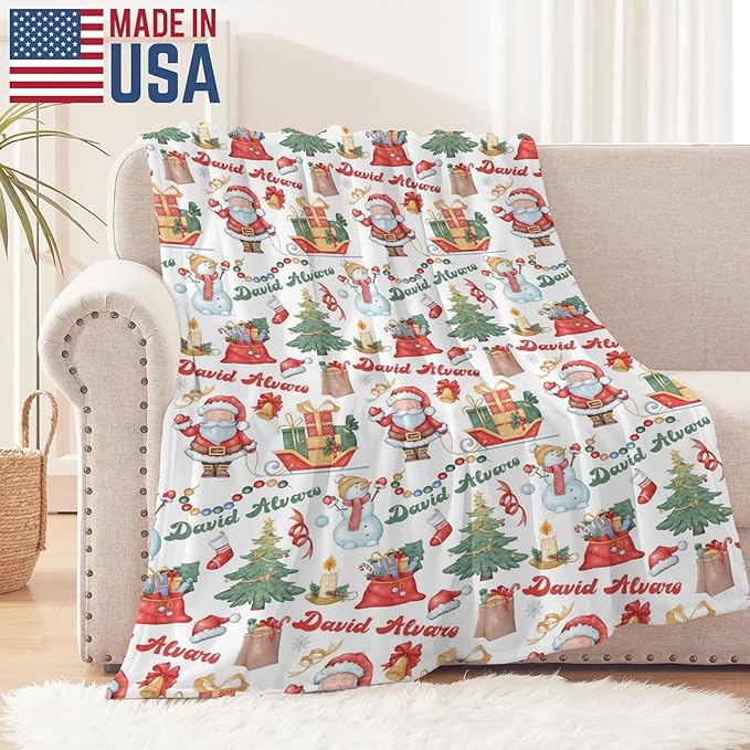 Ship Next Day - Custom Christmas Baby Blanket with Name | Multiple Styles Optional, Personalized Flannel Toddler Blanket, Christmas Swaddle for Boys & Girls, Xmas Decor Throw
