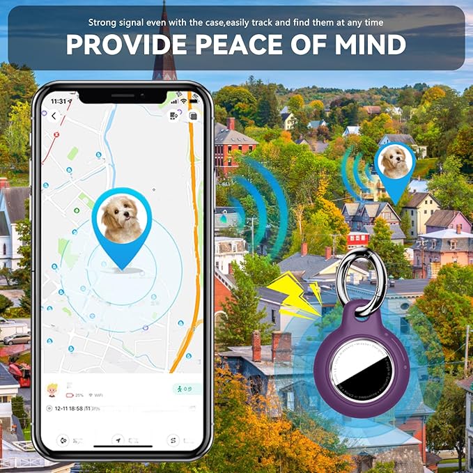 Upgrade Waterproof Airtags Holder with Apple Airtags Keychain, Hard PC Air Tag Case, Anti-Scratch & Shock Air tag Holder,Men's Women's Keyrings & Keychains, for Dog,Car Key,Luggage -Dark Purple