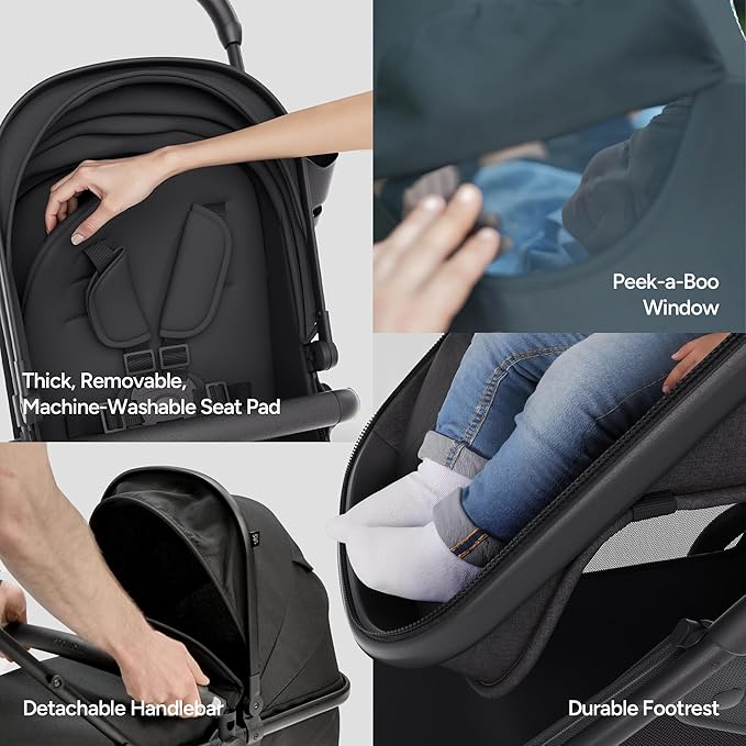 Mompush Wiz 2 in 1 Baby Stroller with Bassinet Mode, Convertible Infant Stroller for Newborn and Toddler with Reversible Seat and Large UPF 50+ Canopy