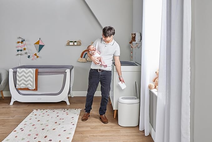 Eco-Touch Baby Nappy Diaper Bin - Odor Lock Airlock, No Costly Refills, 10L Capacity, Recyclable, Use Any Bag - White Nursery Diaper Pail