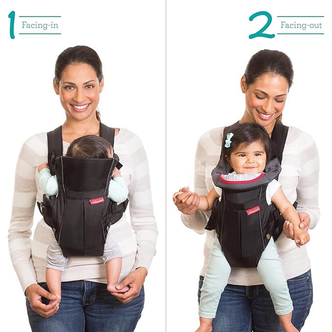 Infantino Swift Classic Carrier with Pocket, 2-Ways to Carry Carrier with Wonder Bib & Essentials Storage Front Pocket for Babies 8-25lb, Adjustable Strap, Black