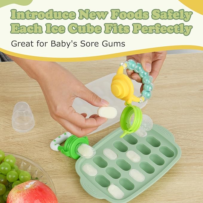 Baby Fruit Feeder & Baby Breastmilk Popsicle Molds-WAJIAYON Silicone Babies Food Freezer Tray Storage Containers, Infant Food Pacifier Feeder and Teether Infant Teething Feeders