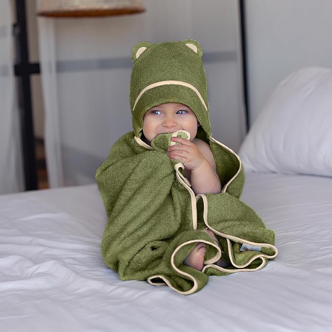 Premium Baby Bath Towel - Rayon Made from Bamboo Hooded Baby Towels - Newborn Baby Towel with Hood - Large Hooded Towel for Newborn Infant Boy Girl (Olive)