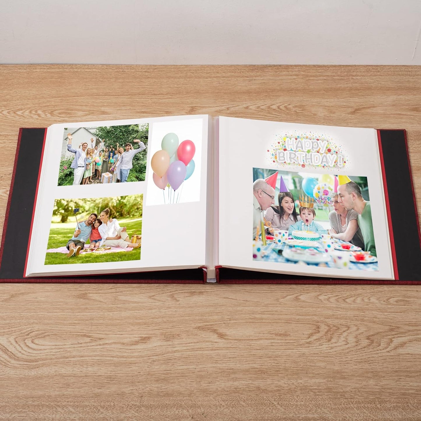 Photo Album Self Adhesive Scrapbook Album for 4Ã—6 Pictures DIY Magnetic Linen Cover Album 30 Blank Pages Great Gift for Family, Wedding, Birthday, Christmas, Anniversary(Red), 6-15-Red