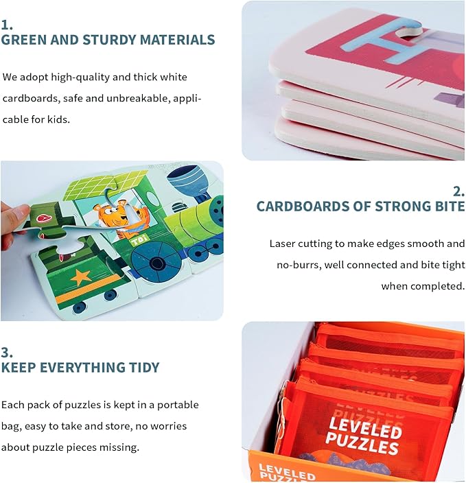 TOI Leveled Puzzles for Kids Aged 2 and Up, Toddler Puzzle Preschool Learning Jigsaw Puzzles, Large Pieces Educational Game for Boys Girls, Cognitive Story Step 1