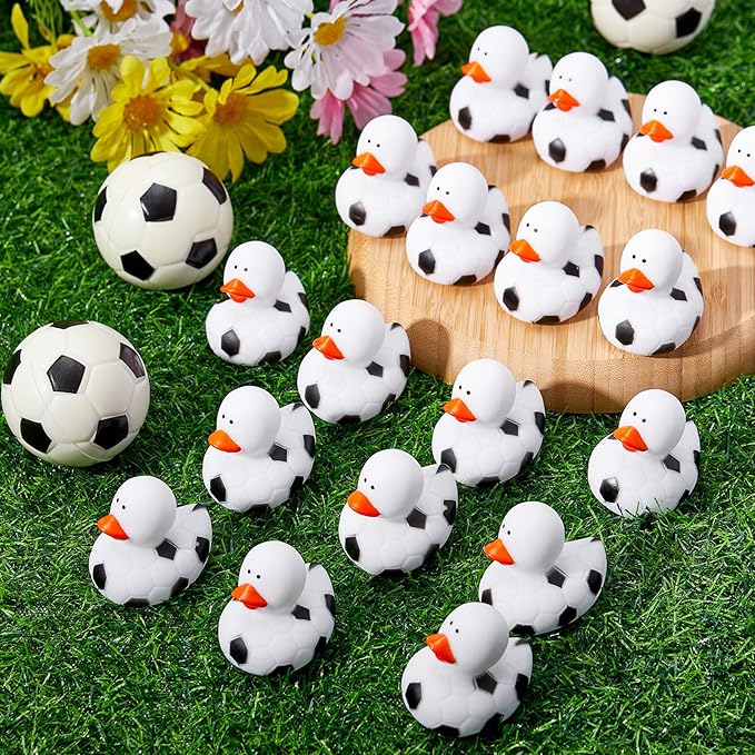 Deekin 50 Pcs Rubber Duck 2 Inch Bulk Sport Party Favors for Birthday Party Decorations Club Player Gift (Soccer)