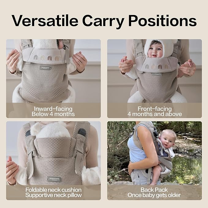 Rainbow Baby Carrier Newborn to Toddler, Breathable Mesh Baby Carrier with Adjustable Waist Rotary Knob, Enhanced Lumbar Support, Ergonomic, Sunshield,Lightweight Infant Carrier for 7-33 lbs