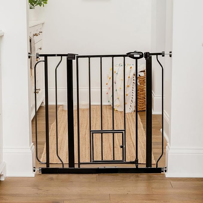 Carlson Extra Wide Walk Through Pet Gate with Small Pet Door, Includes 4-Inch Extension Kit, Pressure Mount Kit and Wall Mount Kit, Black