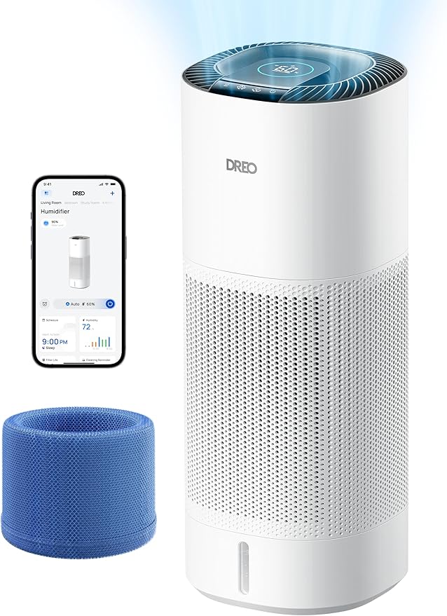 DREO Smart Evaporative Humidifier Large Room up to 1000ft², 800ml/h High Output Air Humidifiers for Bedroom, 10L, 50H Long Runtime with Precise Humidification for Plants, Home, Office, White, HHM774S