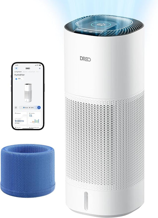 DREO Smart Evaporative Humidifier Large Room up to 1000ft², 800ml/h High Output Air Humidifiers for Bedroom, 10L, 50H Long Runtime with Precise Humidification for Plants, Home, Office, White, HHM774S