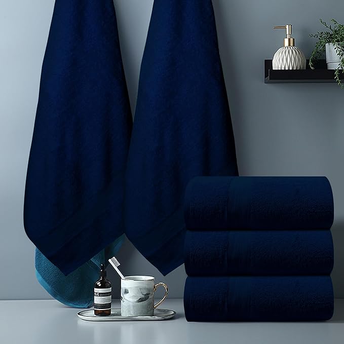 100% Cotton Luxury Bath Sheets - Pack of 2 (35" x 70") | Super Soft, Quick-Dry & Highly Absorbent Towels for Bathroom, Home, Spa & Gym (Navy Blue)