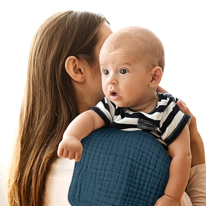Tallew 8 Pack Muslin Burp Cloths and Baby Bibs for Boy Girl 20" x 10" Cotton Baby Bandana Drool Bibs Muslin Burp Cloths Absorbent Rag for Newborn Toddler Infant Gifts(Light Color)
