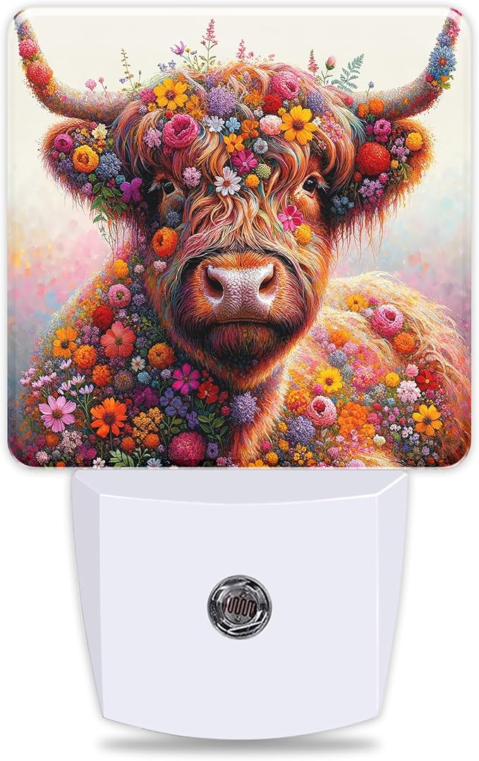 Highland Cow Night Lights Plug into Wall for Girls Boys Room, Night Lights LED Lamp with Dusk to Dawn Sensor Nightlight for Bedroom Kitchen Bathroom Hallway Home Wall Decor