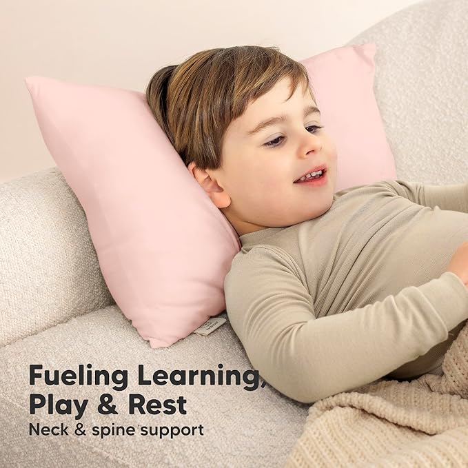 Toddler Pillow with Pillowcase - 13x18 My Little Cuddly Pillow, Viscose Derived From Bamboo Nursery Toddler Pillows for Sleeping, Kids Pillow, Small Travel Pillows, Mini Toddler Bed Pillow (Mist Pink)