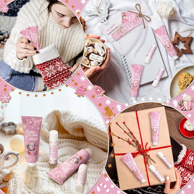 24 Sets Baby It's Cold Outside Baby Shower Hand Creams and Pink Hot Cocoa Lip Balms Gift Sets Winter Wonderland Christmas Party Favors Travel Size Hot Cocoa Bridal Shower Party Supplies for Guests