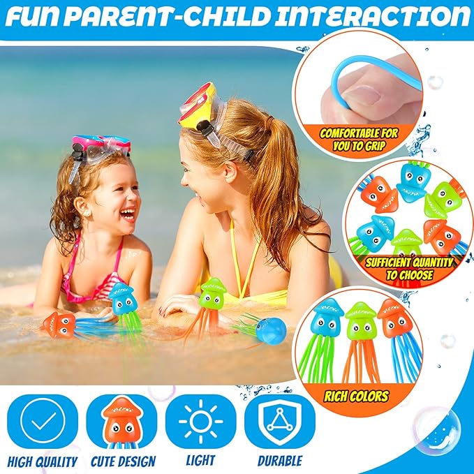 Leitee 6 Pcs Octopus Bath Toys Squid Swimming Pool Dive Toys Sensory Stress Relief Cute Pool Diving Toys for Summer Tub Bathtub Water Goodie Bag Fillers, 3 Styles