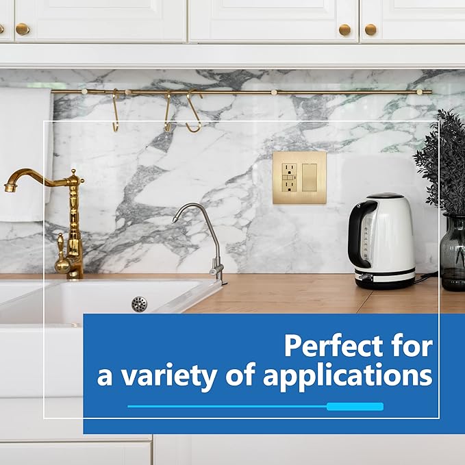 LIDER Brushed Finish Decorator Switch Cover, Screwless Wall Plate, Mid-Size 2-Gang 4.88" x 4.92", Unbreakable Polycarbonate Thermoplastic, UL Listed, LSWP-32M-BGD, Brushed Gold