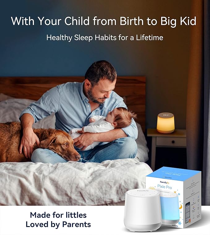FamiSym White Noise Machine for Baby & Kids, Nursery Night Light & Alarm Clock, Dimmable Clock & Temperature Display, 34 Soothing Sounds, Toddler Sleep Trainer