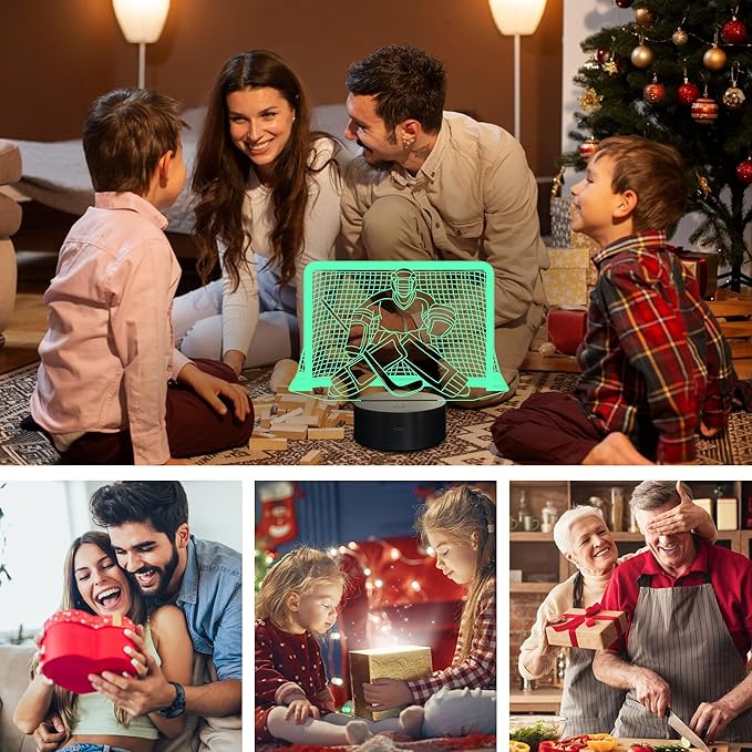 Ice Hockey Night Light, 3D LED Optical Illusion Lamp with Remote Control and Timer, Perfect Christmas and Birthday Gift Idea for Boys, Kids, and Teen