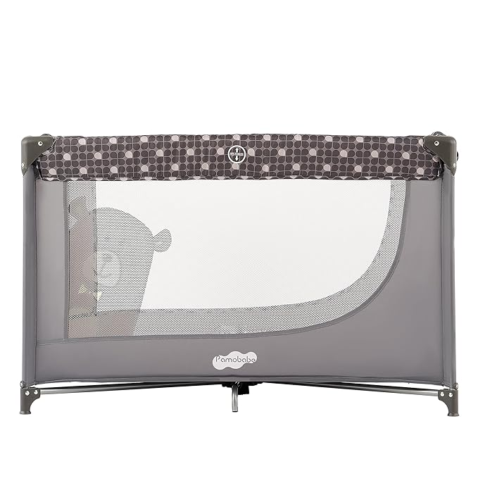 Pamo Babe Portable Crib Baby Playpen with Mattress and Carry Bag Grey