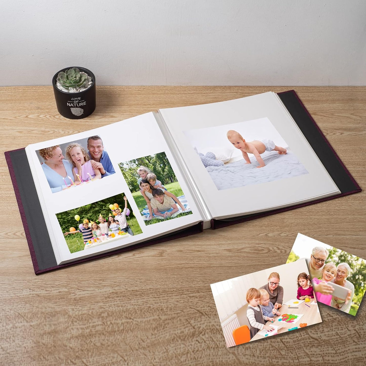 Large Photo Album Self Adhesive Scrapbook Album for 4×6 5×7 8×10 Pictures DIY Magnetic Linen Cover Album 60 Pages for Family Wedding Gifts with Metal Pen and Plastic Board