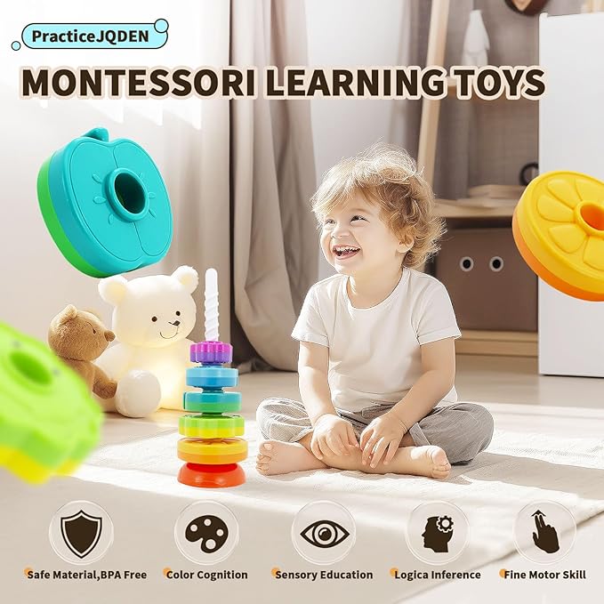 Educational Baby Spinning Stacking Toy, Stacking Rings Baby Toy, Montessori Learning Toys for Toddlers, Fine Motor and Sensory Toys for Kids, Gift for Baby Girls Boys Age 12+ Months