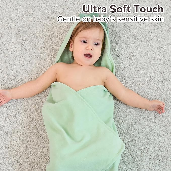 Viviland 2 Pack Hooded Baby Towels, Soft 100% Cotton Baby Bath Towels with Hood, Extra Thick and Absorbent, Essential for Newborns, Kids, Infants - Girls and Boys (Dinosaur & Cat)