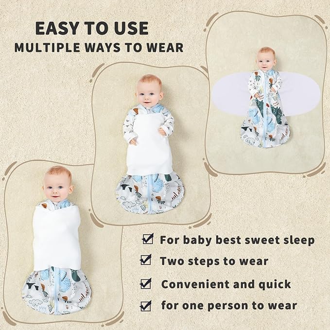 Newborn Sleep Sack Baby Swaddle,3-Way Adjustable Wearable Blanket,100% Rayon Cotton Swaddling Sleeping Bag. (Dinosaur&Hexagon, 6-12 Months)