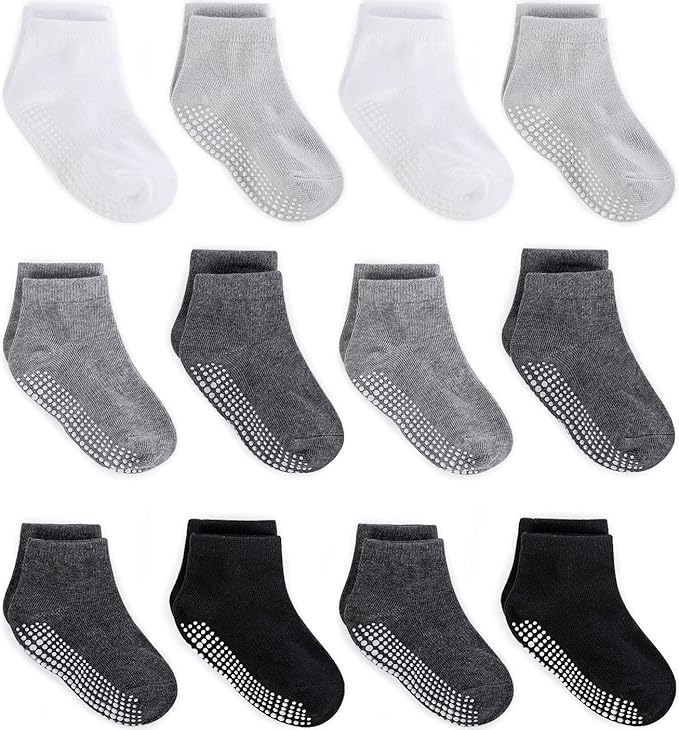ZAPLES Baby Non Slip Grip Ankle Socks with Anti Skid Grippers Boys Girls Low Cut for Infants Toddlers Kids
