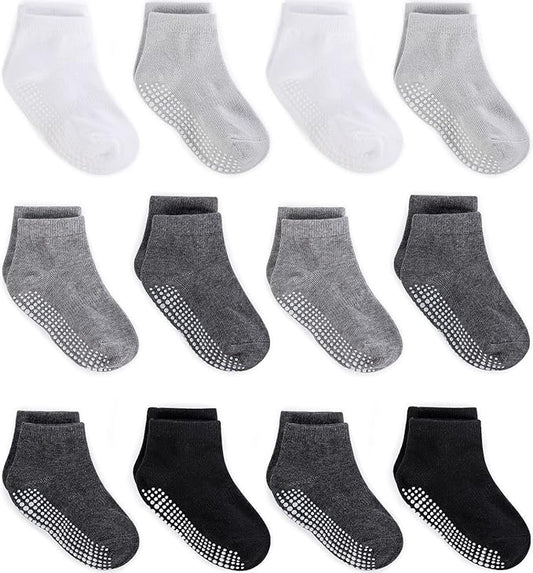 ZAPLES Baby Non Slip Grip Ankle Socks with Anti Skid Grippers Boys Girls Low Cut for Infants Toddlers Kids