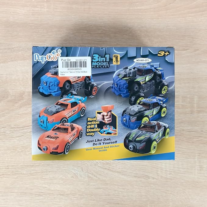 3-in-1 Building Car for Boys Ages 3+, Take Apart Car with Electric Drill, 43 Pcs Construction Toy Truck, Build Your Own Cars with Play Tools, Ideal Educational Present for Kids Children (Black)