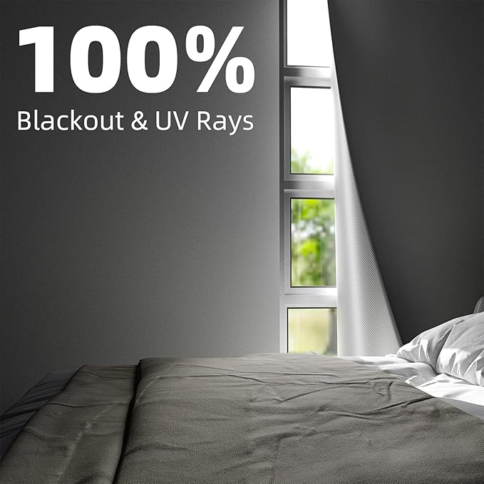 NIGHTON Portable Blackout Curtains 100"×57" Strong Hook and Loop Tape Strips with Adhesive,Blackout Shades That can be Cut,100% Blackout Material Window Blinds for Baby Nursery or Travel Use-White V4