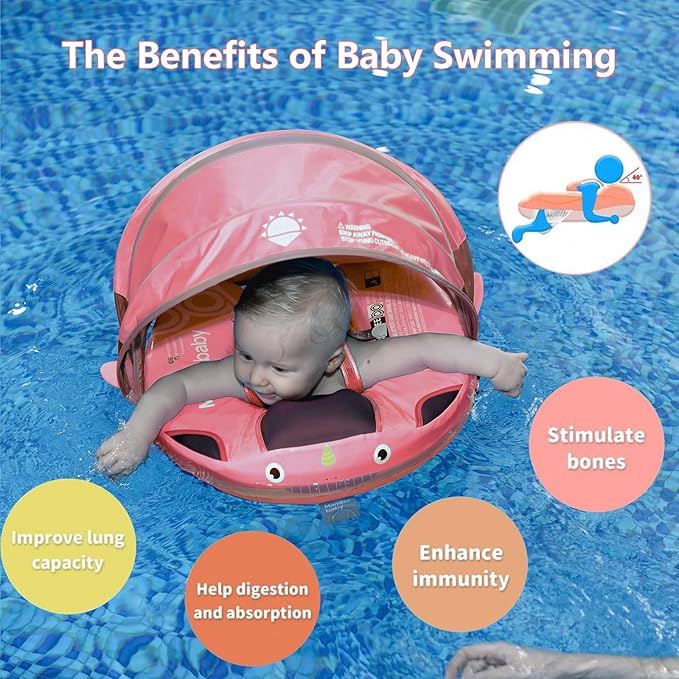 Mambobaby Float with Removable UPF50+ UV Sun Protection Canopy, Infant Pool Float Swimming Float with Tail & Adjustable Safety Seat, Baby Floats for Pool Bathtub (Narwhal Pink-L03NPCTLURBKMF01L03)