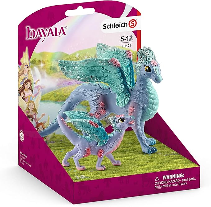 Schleich Bayala - 2 PC Flower Dragon and Baby Toy Set for Girls and Boys - Durable Fantasy Fairy Animal Figurines - Cute Pink and Blue Dragon Figures - Fun Wyvern Playset for Kids Ages 5+ - 70592