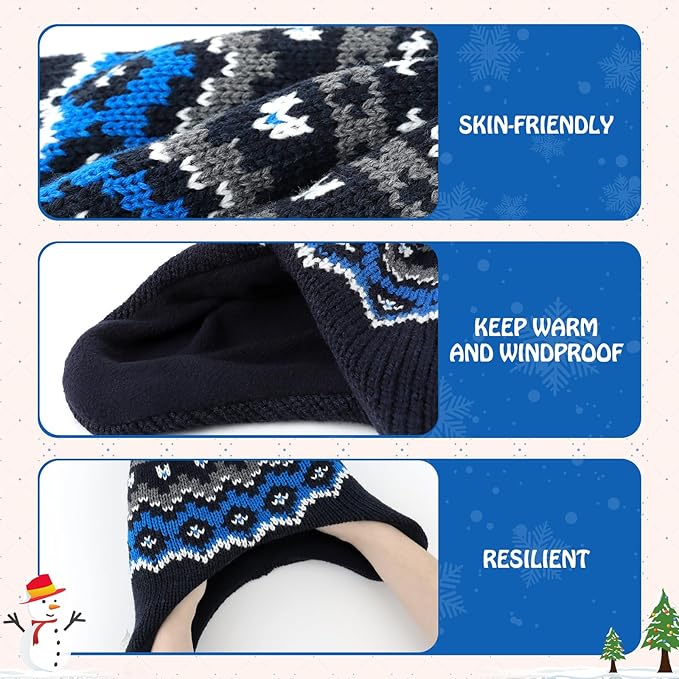 Duoyeree Kids Beanie Hat for Boys Girls Pom-pom Kint Hats Cozy Lining Winter Skull Cap