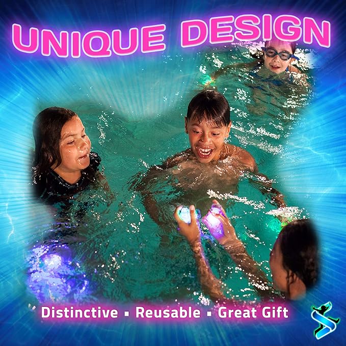 Dive Diamonds – Diving Toys and Light Up Pool Toys for Kids | Ages 4-8+, 1-8 Players | Glow in the Dark Pool Toys, Light Up Dive Toys | Swim Toys | Pool Diving Toys | Bright, Easy Grip, 100% Reusable