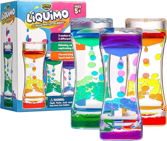 YoYa Toys Liquimo - Liquid Motion Bubbler - 3 Pack - Sensory Fidget Desk Toy for Kids & Adults - Relaxing Hourglass Timer Tubes - Calming Visual Play for School, Home, Office, Stress Relief and Focus