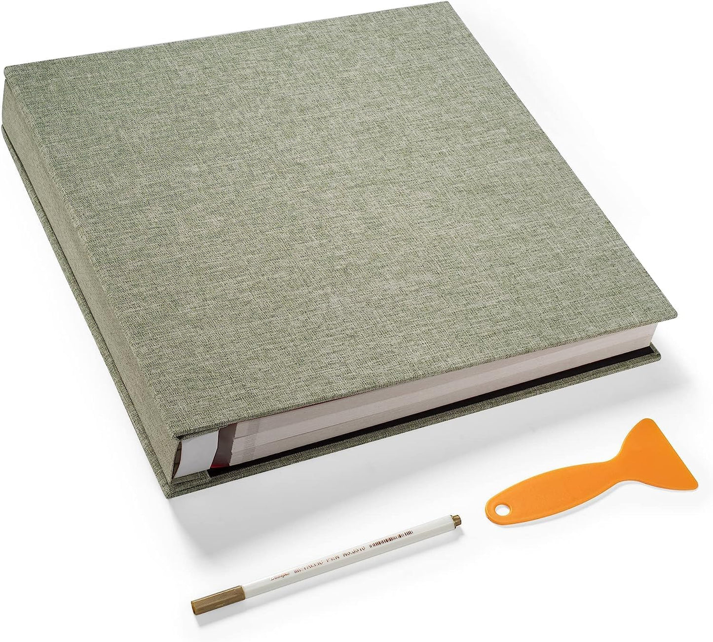 Large Photo Album Self Adhesive 4x6 8x10 10x12 Scrapbook Magnetic Album DIY Scrapbook Length 13 x Width 12.8 (Inches) 120 Sticky Pages Linen Cover DIY Photo Album(Grass green)