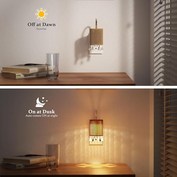 JandCase Night Light Plug in, Modern Night Lights Plug into Wall with Dusk to Dawn Light Sensor, Warm White 3000K Boho Nightlight LED, Adjustable Brightness for Bathroom Bedroom Hallway 2 Pack