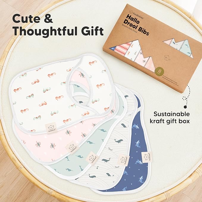 8-Pack Baby Bibs for Boys, Girls - Pullover Bibs for Drooling Teething Baby Girl & Boy Toddler, Newborn, Soft & Absorbent, Cute Colors, Large Torso Coverage Keep Infant Clean & Dry (Marine Muse)