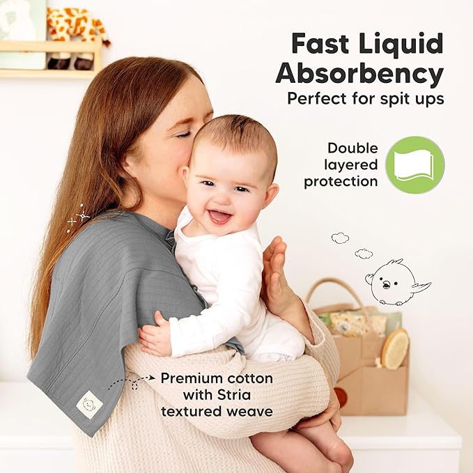 KeaBabies Organic Cotton Burp Cloths Baby Girl, Boy - 6-Pack Large Burping Clothes for Babies, Spit Up Rags, Super Soft & Absorbent Newborn Wash Towels, Gender Neutral, Non-Shrink (Stria, Granite)