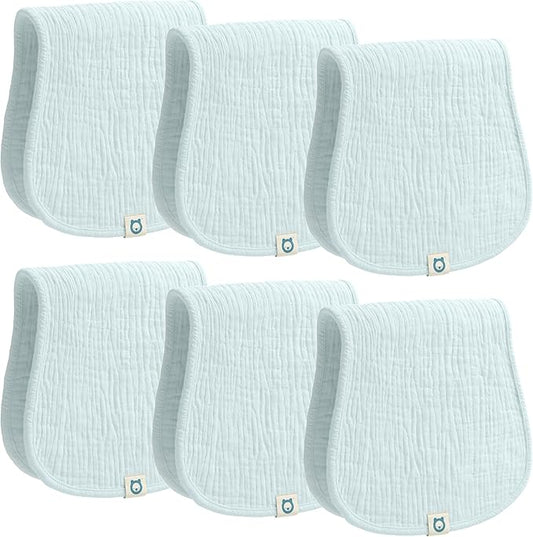 Muslin Burp Cloths Set, 6 Pieces, 100% Organic Cotton Hand Washcloths for Baby Boys and Girls Extra Absorbent and Soft Burping Rags (Light Blue - Solid Color)