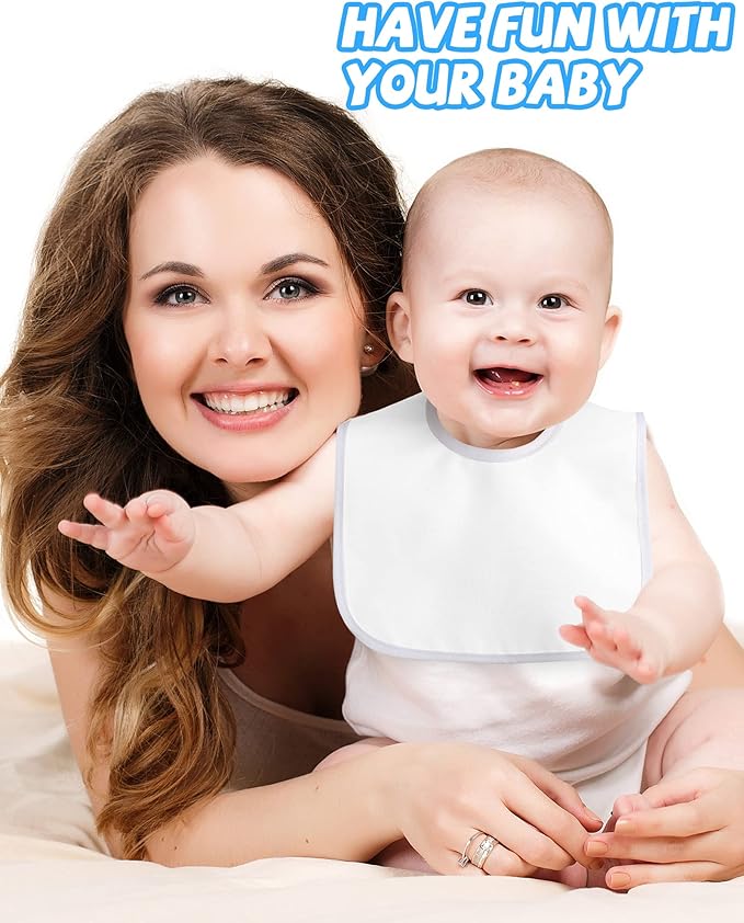 Foaincore 30 Pcs White Bibs for Baby 2 Ply Waterproof Absorbent White Bibs Bulk for DIY Baby Shower Games Decorating Washable Reusable Feeding Teething Drooling
